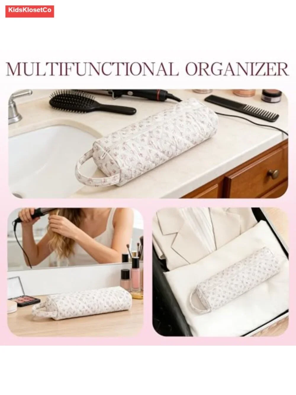 Quilted Hair Dryer Travel Case for Curling & Flat Irons - Water-Resistant